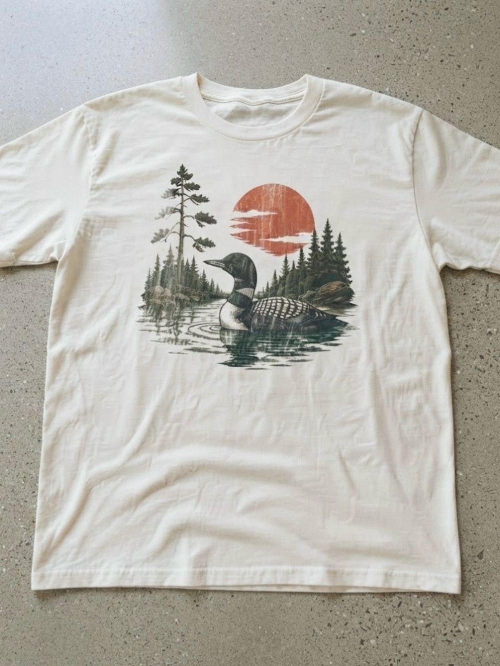 Loon Bird Nature Landscape Graphic Cream Gildan T-Shirt